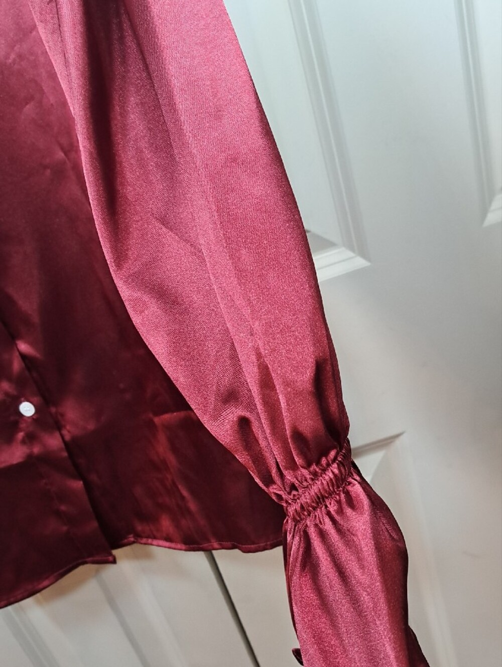 Satin Button-Up Blouse in Deep Burgundy NWT - Picture 6 of 8